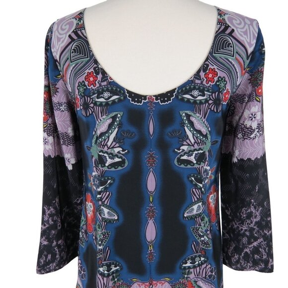 TIBI Women's Dark Colorful Kaleidoscope Floral Print 100% Silk Shift Dress 4 - Picture 6 of 9